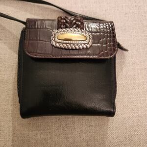 Brighton Crossbody Handbag Wallet Organizer Brown Croc Leather Purse Trifold Bag